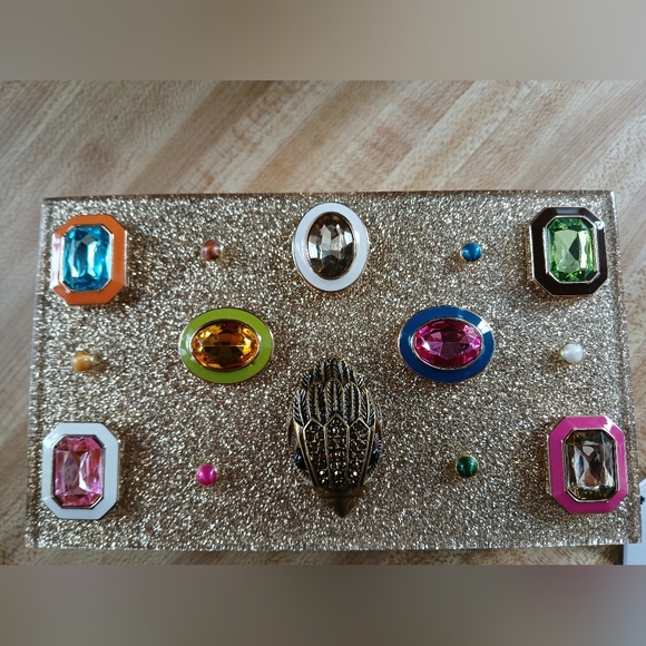 Kurt Geiger NWT Gold Sparkle with Bling Clutch/Crossbody - Picture 12 of 13